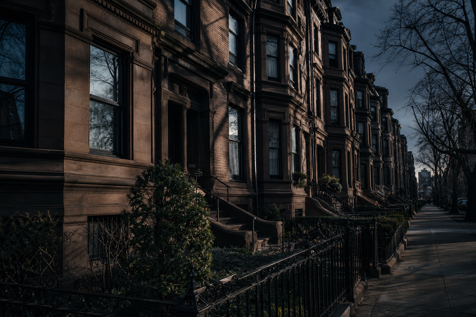 Back Bay brownstones with bay windows and iron railings