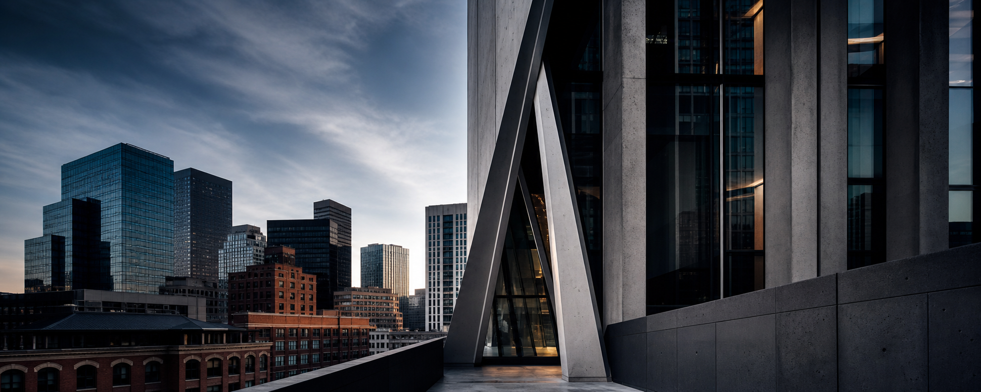 Architectural photograph of modern city structure with sharp lines