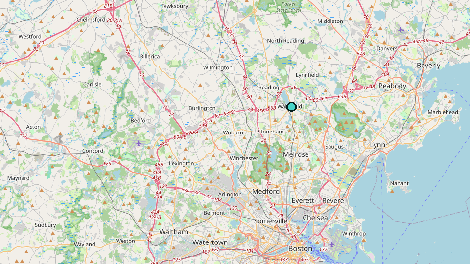 Map of Metro North suburbs including Winchester, Burlington, Woburn, and Arlington