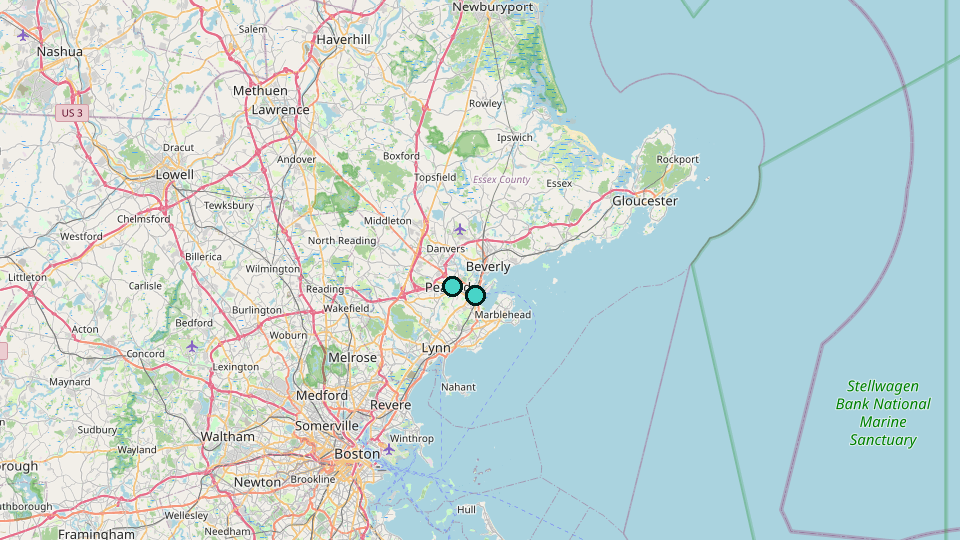 Map of the North Shore from Peabody and Salem to Beverly and Marblehead